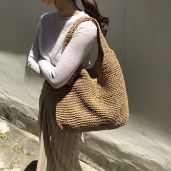 Летняя женская тканая сумка-мессенджер большой емкости, плетеная сумочка, летняя пляжная соломенная сумка