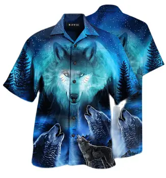 Летняя Мужская Рубашка с короткими рукавами 2022, Гавайский Пляж, 3D Цифровая Печать, Музыкальный Пейзаж, Животное, Волк, Рубашка с короткими рукавами S-5xl