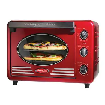 Многофункциональная ретро-конвекционная тостер-печь большой емкости объемом 0,7 кубических фута, ретро-красный