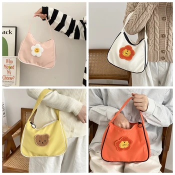 Модная Однотонная сумка для покупок, Женская сумка через плечо с милым плюшевым мишкой, Повседневные женские Желто-розовые сумки 2022