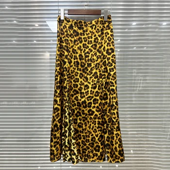 Модная универсальная тонкая юбка-полукомбинезон с принтом y2k и высокой талией в стиле ретро, элегантная тонкая юбка-трапеция с леопардовым принтом и высокой талией, летняя новинка 2023
