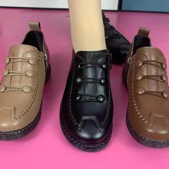 Модные женские туфли из искусственной кожи на плоской подошве ручной работы, женские лоферы ручной работы на низком каблуке