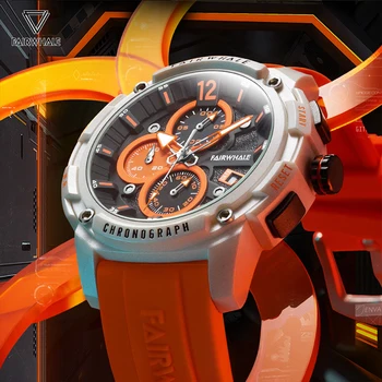 Модные кварцевые наручные часы для мальчиков, мужской спортивный хронограф, Водонепроницаемые часы из смолы, роскошные бренды, Оранжевый Силиконовый ремешок, модные часы