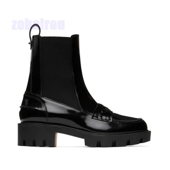 Модные Кожаные Мужские Черные Ботинки Без Шнуровки, Мужские Ботильоны, Новый Классический Дизайн, обувь на среднем каблуке, Размер 40-46