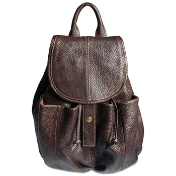 Модный женский кожаный рюкзак, женский рюкзак для девочек-подростков, школьная сумка из натуральной кожи, женская сумка на шнурке, рюкзак коричневого цвета