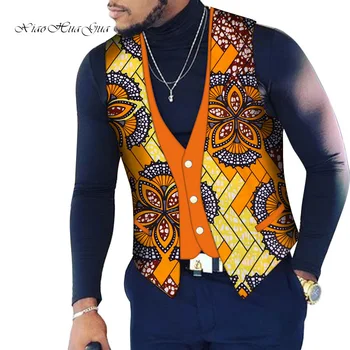 Мужская верхняя одежда на заказ, Топ с принтом в стиле пэчворк от Bazin Riche, Жилет из 100% хлопка, Традиционная африканская одежда Дашики WYN107