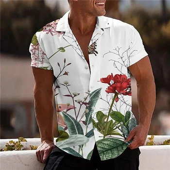 Мужская гавайская повседневная праздничная социальная рубашка с рисунком листьев, модная рубашка Camisa Y2k с коротким рукавом и цветочным рисунком, официальная и элегантная мужская одежда