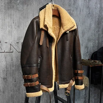 Мужская куртка из овечьей шерсти B3, летная куртка, Импортная шерсть Из Австралии, Короткая кожаная куртка, мужская шуба
