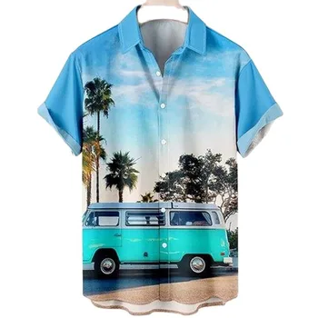 Мужская Летняя Цветочная Социальная Рубашка с Коротким Рукавом и Негабаритным Принтом, Свободная Винтажная Пляжная Курортная Гавайская Рубашка, Повседневная Мода В Китайском Стиле