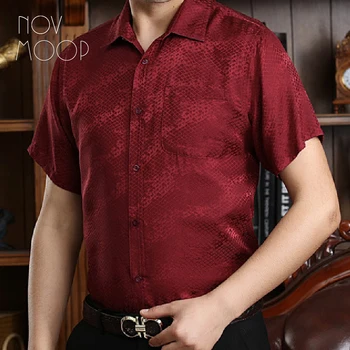 Мужская рубашка из чистого натурального шелка Novmoop, очень приятная на ощупь, удобная, с коротким рукавом, ценный подарок LT3592