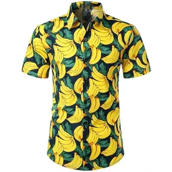Мужская рубашка, Летняя Гавайская рубашка С фруктовым принтом, Модная мужская одежда, Уличная одежда, Рубашки оверсайз