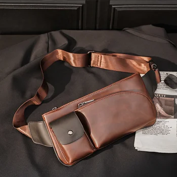 Мужская сумка-мессенджер из искусственной винтажной кожи на грудь