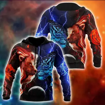 Мужская Толстовка с капюшоном Tiger vs Lion Galaxy lightning с 3D принтом, Повседневная куртка Унисекс, Пуловер, Уличная одежда sudadera hombre DW0439
