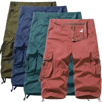 Мужские брюки-карго, летние Новые укороченные брюки из 7 предметов, повседневные шорты разных размеров, свободные, с множеством карманов