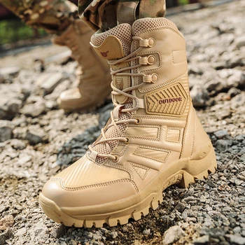 Мужские Военные тактические кожаные ботинки в стиле милитари, водонепроницаемые мужские ботинки для боя в пустыне Специального назначения, уличная обувь, ботильоны
