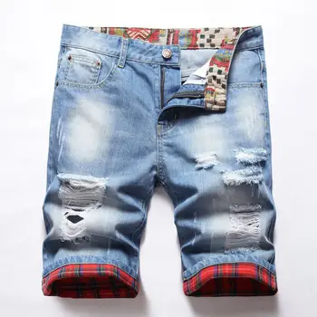 Мужские джинсовые брюки с дырками контрастных цветов, ретро Тонкие трендовые шорты, джинсы Лето 2022