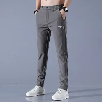 Мужские Летние повседневные брюки из ледяного шелка для гольфа Callaway 2023, мужские эластичные тонкие быстросохнущие молодежные спортивные дышащие брюки с прямыми штанинами, Быстросохнущие