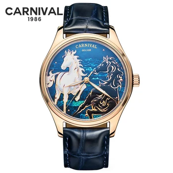 Мужские механические часы Carnival Top Brand Zodiac Horse MIYOTA, Сапфировые водонепроницаемые модные автоматические наручные часы для мужчин