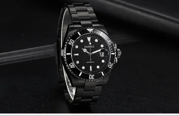Мужские наручные часы PARNIS с PVD покрытием 40 мм, с автоподзаводом, черный ремешок, Сапфировое стекло, вращающийся безель, механизм MINGZHU/MIYOTA