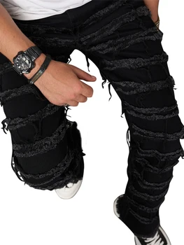 Мужские облегающие Рваные джинсы, Стрейчевые Узкие Прямые джинсовые брюки с дырками, Модная уличная одежда в стиле хип-поп