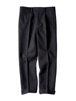 Мужские твидовые брюки с высокой талией, прямые, элегантный деловой стиль