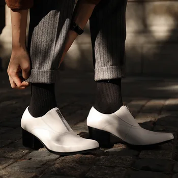 Мужские Элегантные белые туфли-оксфорды из натуральной кожи на каблуке, модные туфли-оксфорды, увеличивающие рост, Мужские туфли для свадебной вечеринки, увеличивающие рост