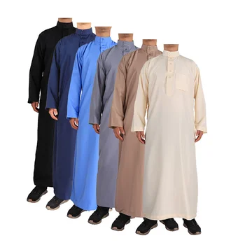 Мусульманская Мода Мусульманский Ближний Восток Мужчины С Длинным Рукавом Арабский Круглый Вырез Исламский Однотонный Кафтан Макси Дубай Длинный Джубба Тобе Абая