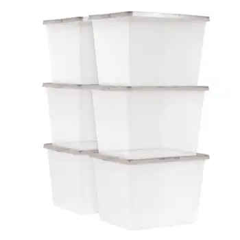 Набор из 6 прозрачных пластиковых коробок для хранения с защелкивающимся верхом - 36 кварт: Удобное и прозрачное решение для хранения серого цвета