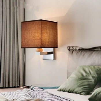 Настенный светильник E27 Светодиодный тканевый абажур с вращающимся Прожектором, лампа для чтения, Настенное бра для прикроватной тумбочки в спальне, украшение для дома в отеле