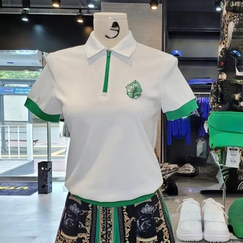 Новая корейская одежда для гольфа, ранняя весенняя женская повседневная футболка поло с вышивкой и коротким рукавом