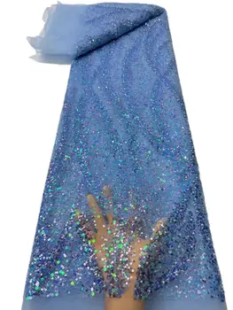 Новейшая высококачественная популярная роскошная элегантная африканская кружевная ткань из тюля с блестками для вечеринки, вечернее платье NN1688_R