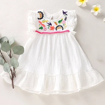 Новое летнее платье для девочек, детская одежда, праздничное платье, Детская одежда, Платье с вышивкой для маленьких девочек