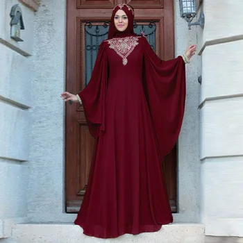 Новое мусульманское женское платье с принтом, с высокой талией, с распашными рукавами, Халаты Дубай, Абайя, Турция, Халат Мусульманки