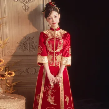 Новое Свадебное платье Невесты 2023, Расшитое бисером, Винтажная одежда для Тостов в китайском стиле