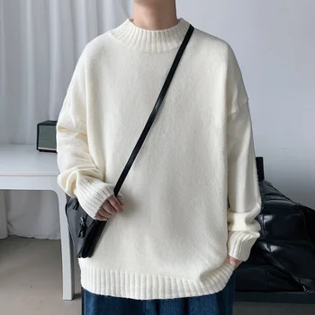 Новые мужские свитера с высоким воротом в корейском стиле, модный приталенный пуловер, мужские повседневные трикотажные пуловеры, мужские однотонные свитера с высоким воротом