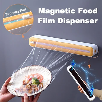 Новый диспенсер для пищевой пленки, Магнитный диспенсер для упаковки с резаком, коробка для хранения, резак для стрейч-пленки из алюминиевой фольги, кухонные принадлежности