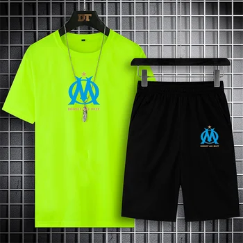 Новый Мужской тренировочный комплект для футбола, Летняя спортивная одежда, впитывающая пот, повседневный комплект для бега трусцой