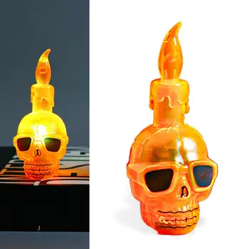 Ночная лампа, Реалистичная Беспламенная лампа с черепом на Хэллоуин, свеча с головой скелета на батарейках, украшение для жуткой вечеринки, светодиодный Череп