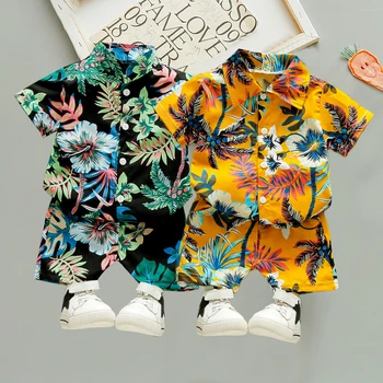Одежда для маленьких мальчиков от 0 до 5 лет, Летние Новые Пляжные Модные Детские Костюмы, Одежда Для мальчиков, Рубашки с принтом, Шорты с короткими рукавами Для мальчиков, Двойка