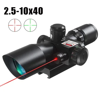 Оптический прицел 2,5-10x40 с красным лазером, костюм для крепления на 20 мм, красно-зеленый тактический прицел Mil-dot с подсветкой для охоты