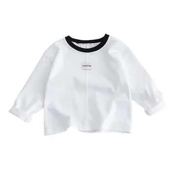 Осенняя футболка 2023 года для маленьких мальчиков, Майка с круглым вырезом, Модные Белые футболки с надписью для Детей, Весенние Свободные Футболки