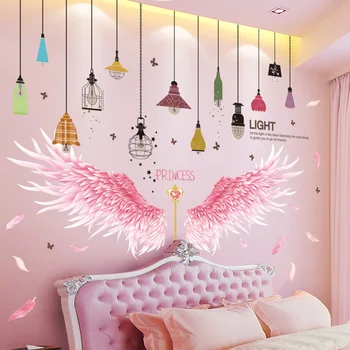 Перья, крылья, наклейки на стену, Креативные лампочки, Люстры, настенные наклейки для детских комнат, Детская Спальня, украшение для дома