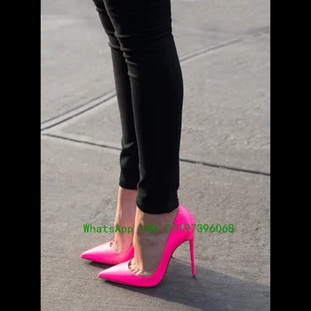 Пикантные женские ярко-розовые туфли на высоком каблуке с острым носком и шпилькой для танцев на шесте, вечерние туфли цвета фуксии, модные городские женские туфли на шпильке