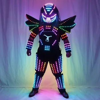 Пиксельный светодиодный костюм робота Traje De Robot, полная смена цвета, сценическое шоу, певица, вечерние выступления, шлем с лазерными перчатками
