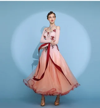 Платья для бальных танцев 2023 года, новое светло-розовое блестящее платье для бальных танцев, современная юбка для вальса