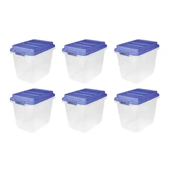 Плотный 32 Qt. Прозрачный пластиковый контейнер для хранения с синей подъемной крышкой, 6 штук в упаковке