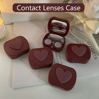 Простой футляр для контактных линз, дизайн сердца, Дорожная коробка для линз, набор с зеркальными линзами, Держатель для косметических контактных линз