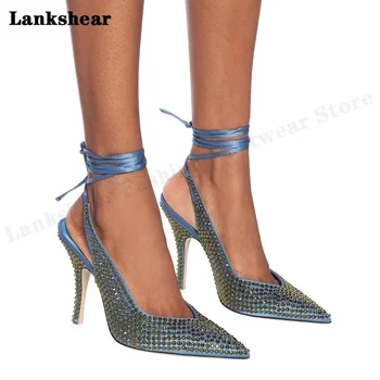 Разноцветные атласные босоножки на высоком каблуке со шнуровкой, Пикантная женская обувь для подиума, трендовые сандалии