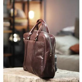 Ретро модный дизайнерский мужской кофейный деловой портфель из воловьей кожи с верхним слоем, повседневный офисный 14-дюймовый ноутбук, сумка юриста