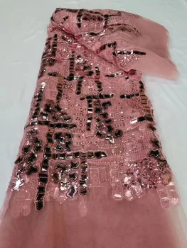 Роскошная тяжелая кружевная ткань из бисера, Африканская кружевная ткань 2023, Высококачественная Нигерийская Кружевная ткань с пайетками, сетчатая кружевная ткань для Свадебного платья